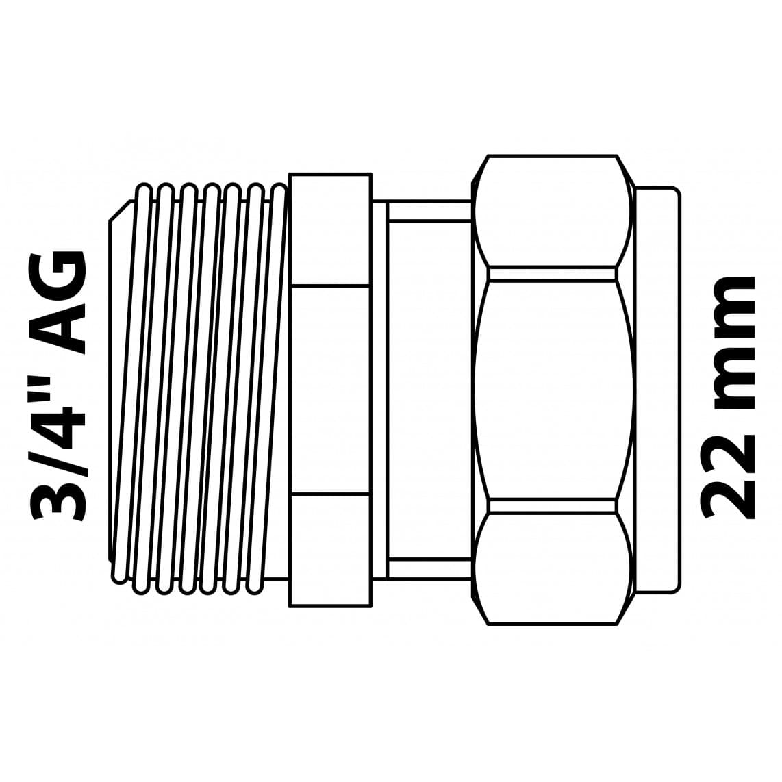 989457717 LT pièce intermédiaire, vierge, 22 mm x 3/4" M, raccord à serrer pour tube en cuivre,