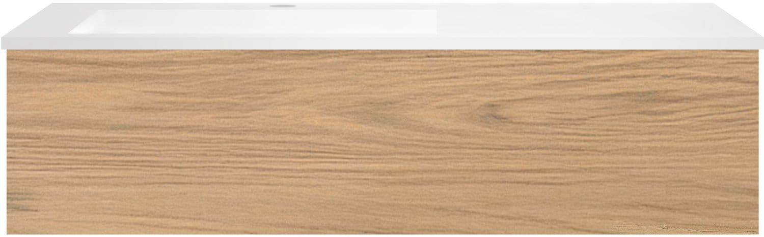SOUS MEUBLE COFFEE 1 TIROIR 120 CHENE CLASSIQUE+LAVABO EN MARBRE SYNTHETIQUE GAUCHE BLANC