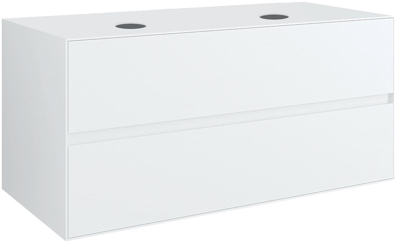 SOUS MEUBLE 2 TIROIRS+ TABLET POUR 2 LAVABOS A POSER TENSO 120CM SANS TROUS ROBINETS BLANC