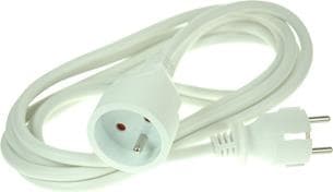 Rallonge secteur - 2 pôles + T mâle - 2 pôles + T femelle - 3 x 1,5mm² - H05VVH-F - Blanc - 10m