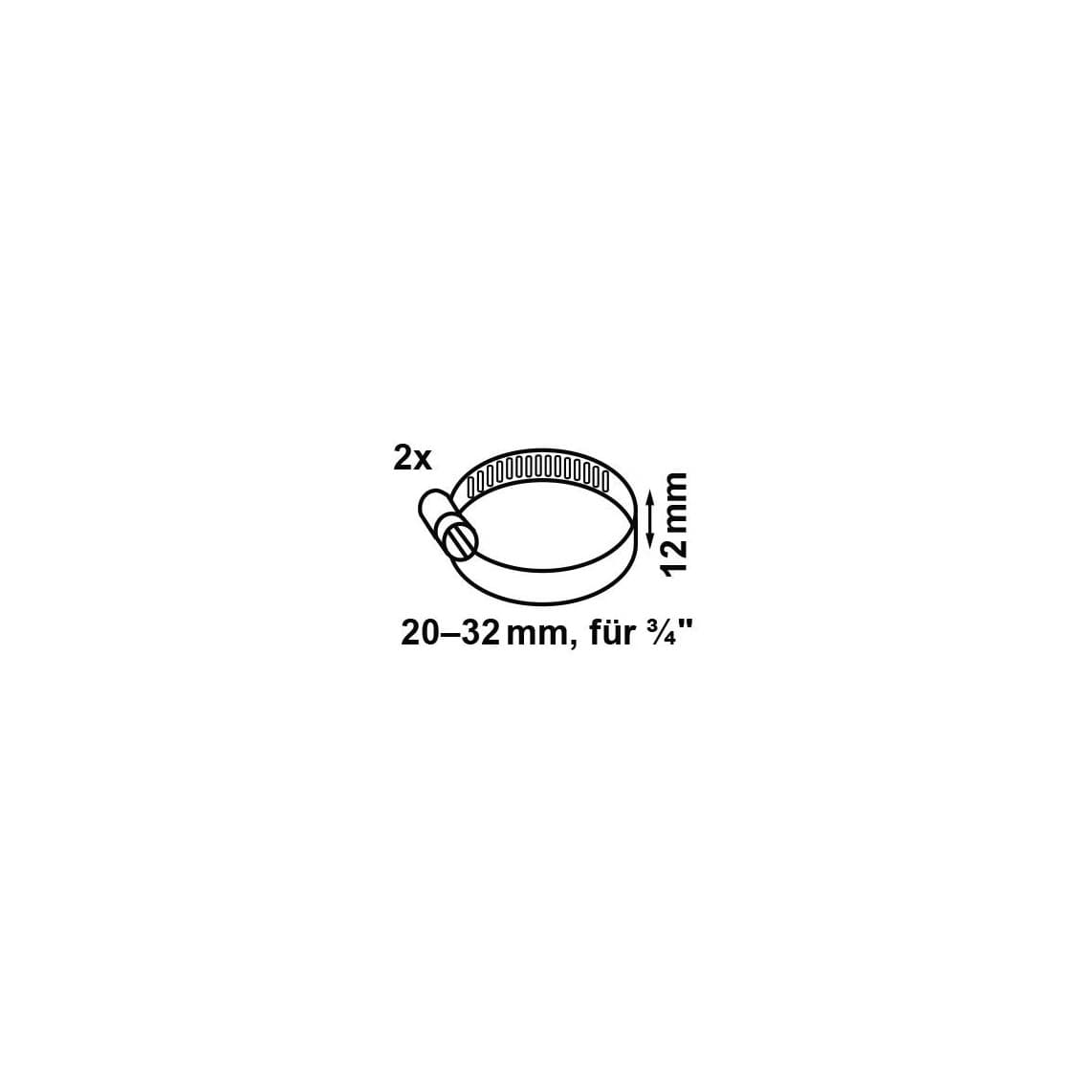 987372255 collier de serrage 12 mm Largeur de bande, acier inoxydable, 20 - 32 mm, pour 3/4" (2x)