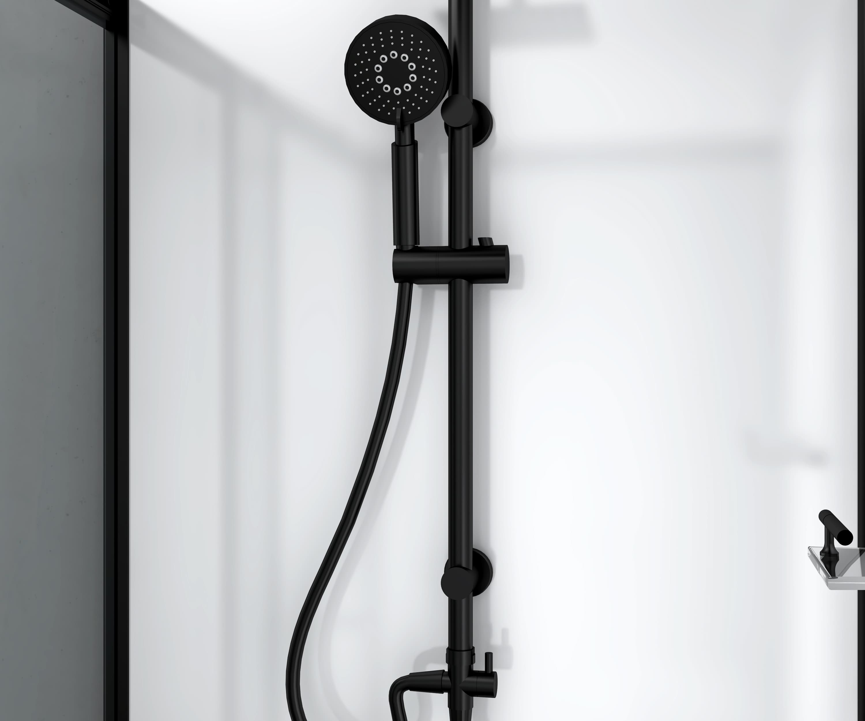 Marani cabine de douche complète avec porte pivotante - réversible - 90X225X90 cm - Noir mat - verre fumé Gris