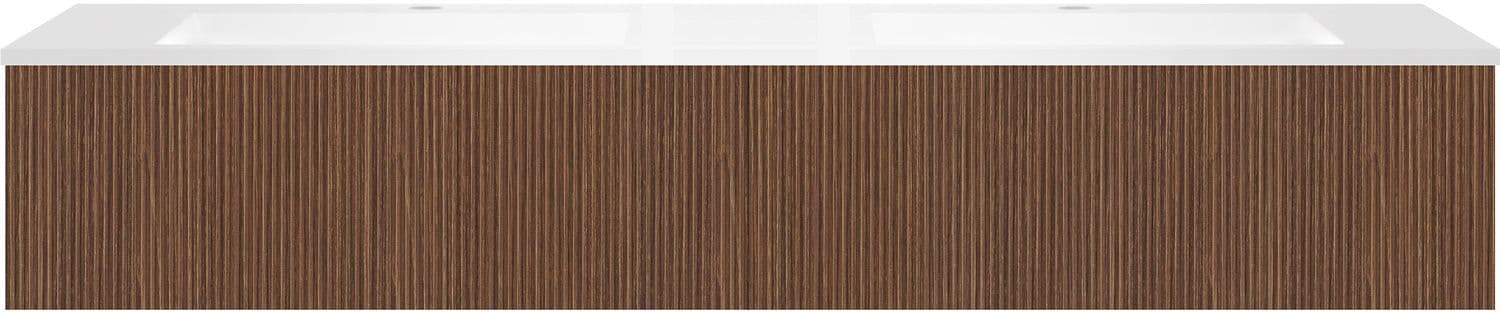 SOUS MEUBLE COFFEE 2 TIROIRS 180 NOYER SMARTLINE +DOUBLE LAVABO EN MARBRE SYNTHETIQUE BLANC