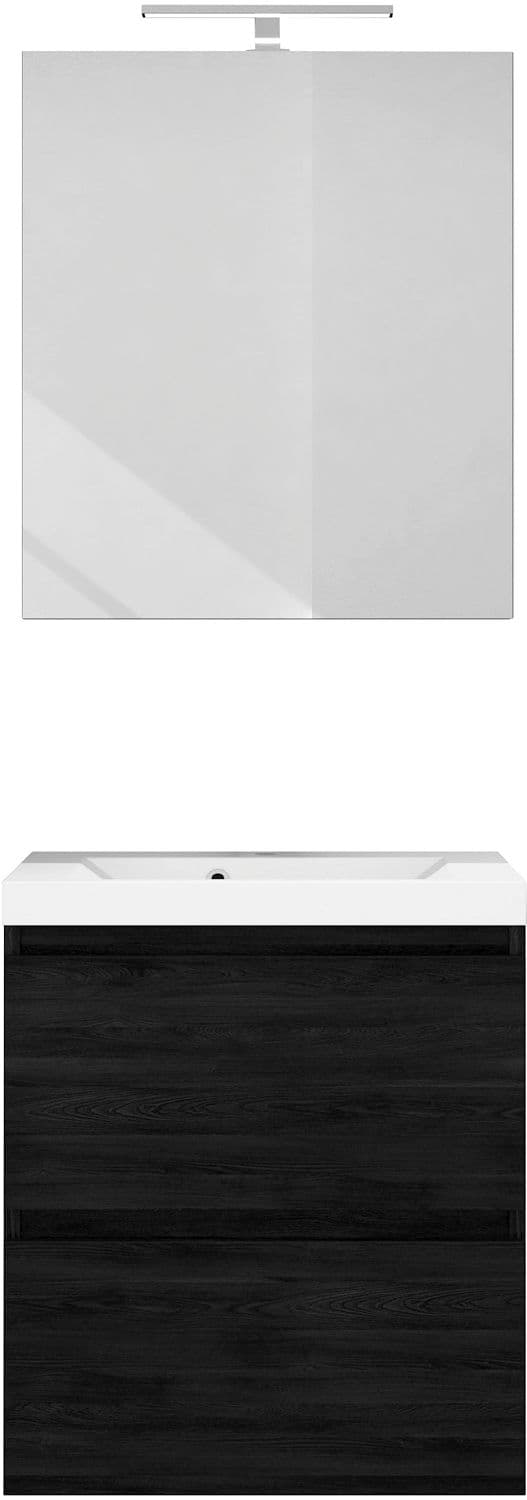 MEUBLE CITA 60CM SOLO 2 TIROIR MARBRE DE SYNTHESE +MIROIR CHENE GRAPHIT