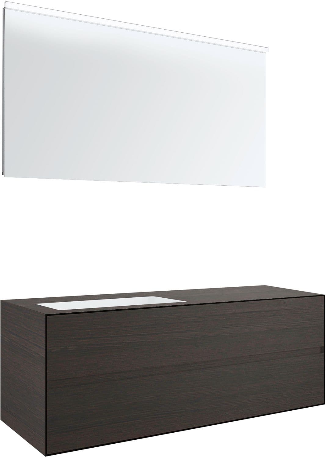 MEUBLE 2 TIROIRS+ LAVABO SOUS ENCASTRER GAUCHE TENSO 140CM SANS TROU ROBINET WENGE AVEC MIROIR