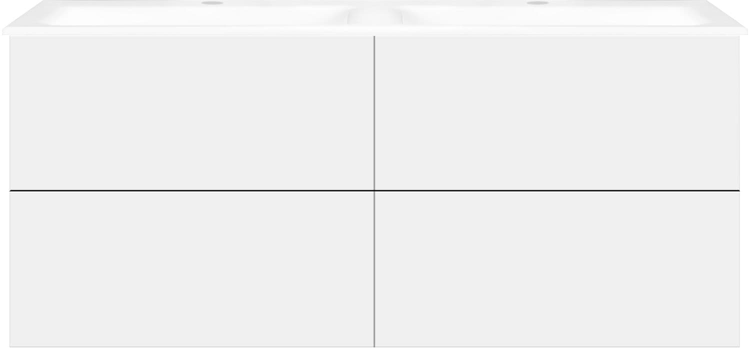 SOUS MEUBLE COFFEE 4 TIROIRS 140 DUO BLANC MAT + DOUBLE LAVABO PORCELAINE BLANC