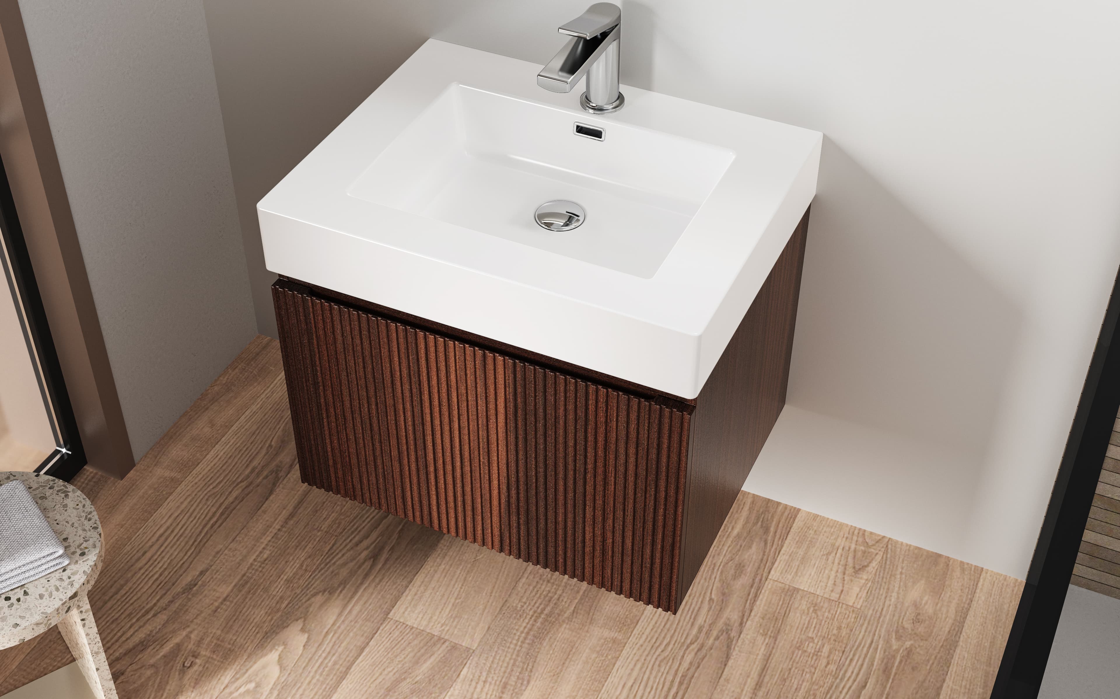 ALONI lavabo - 1 Vasque - avec trop-plein - 1 trou robinet - marbre composite - 60X10X46 cm - blanc mat