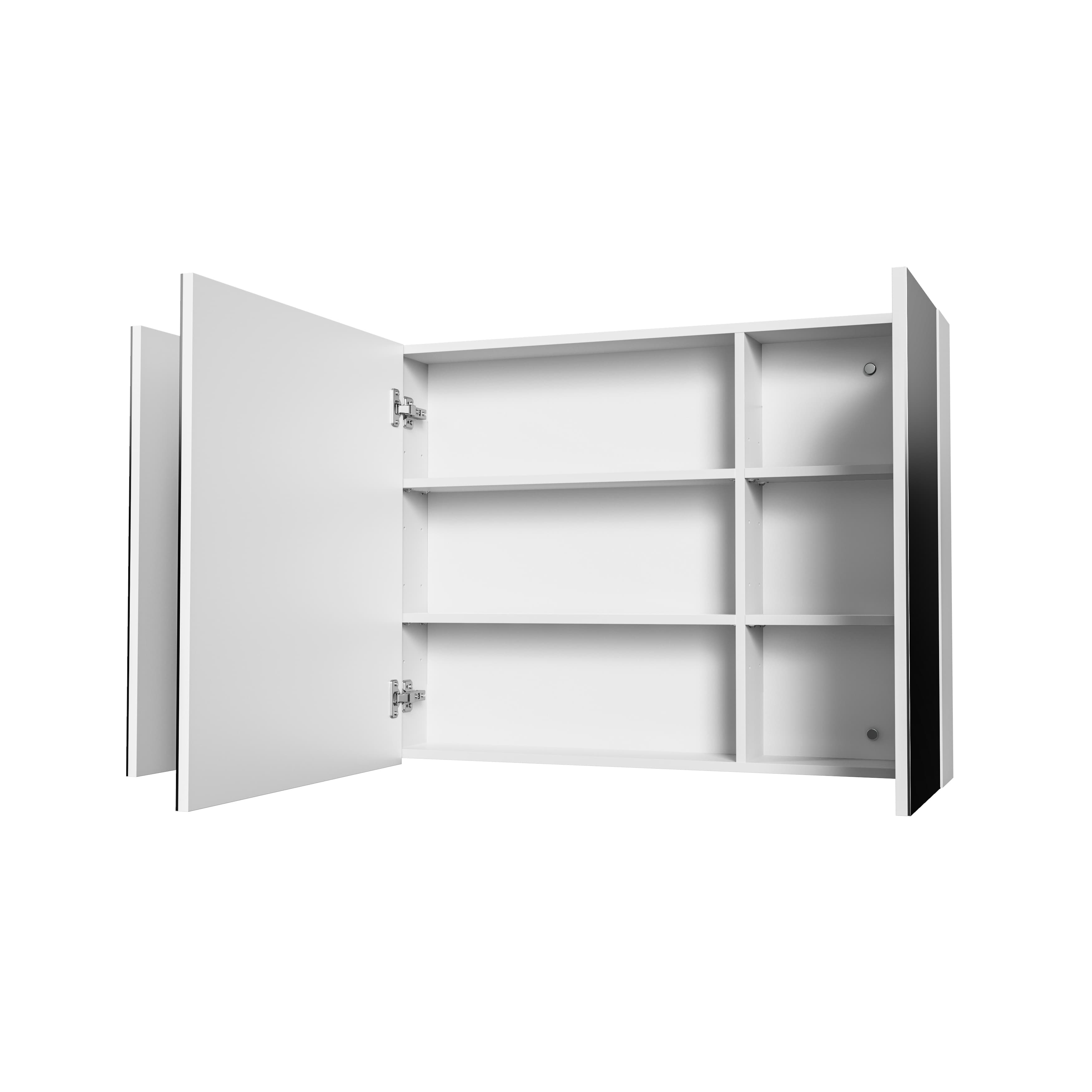 Hayat Armoire miroir - 3 portes miroirs asymétriques, à un seul côté - 6 étagères réglables en hauteur - 120X70X15 cm - blanc brillant