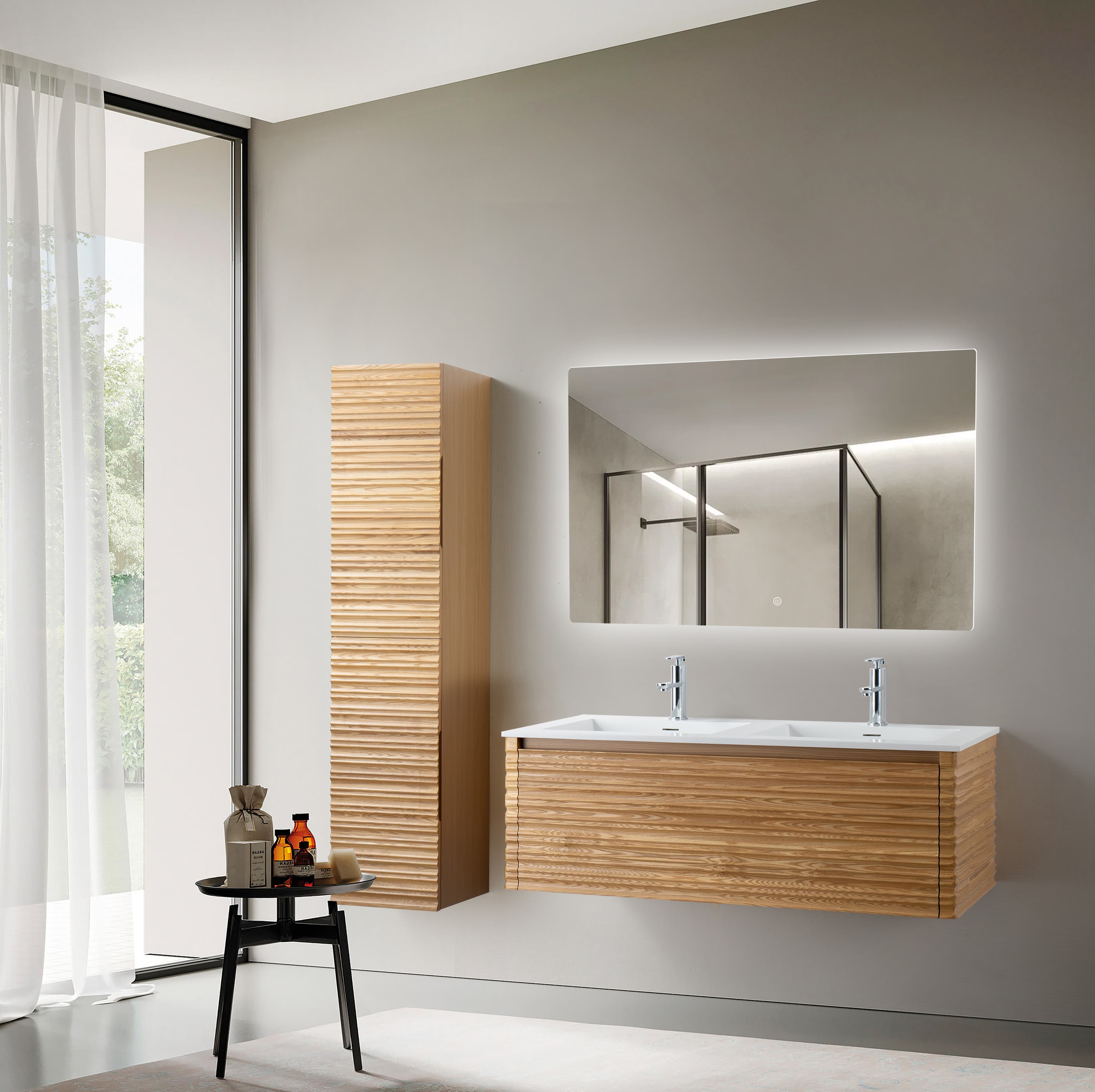 Kamellia meuble sous-vasque - 1 tiroir - sans Poignée - soft close – 119X40X52 cm - Noyer clair
