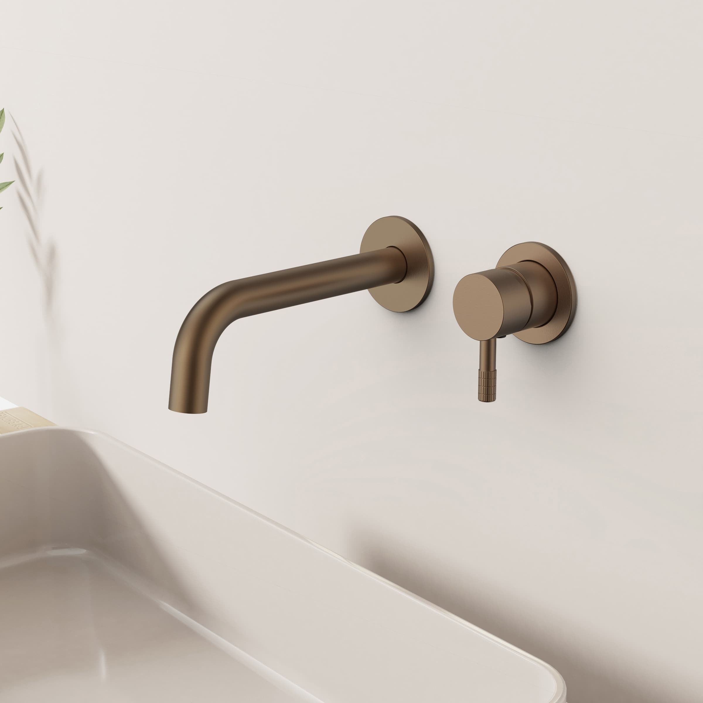 Stria élément de finition Mitigeur lavabo – démarrage À froid – encastré – poignée avec structure striée raffinée – sans bonde – brun bronzé (PVD)