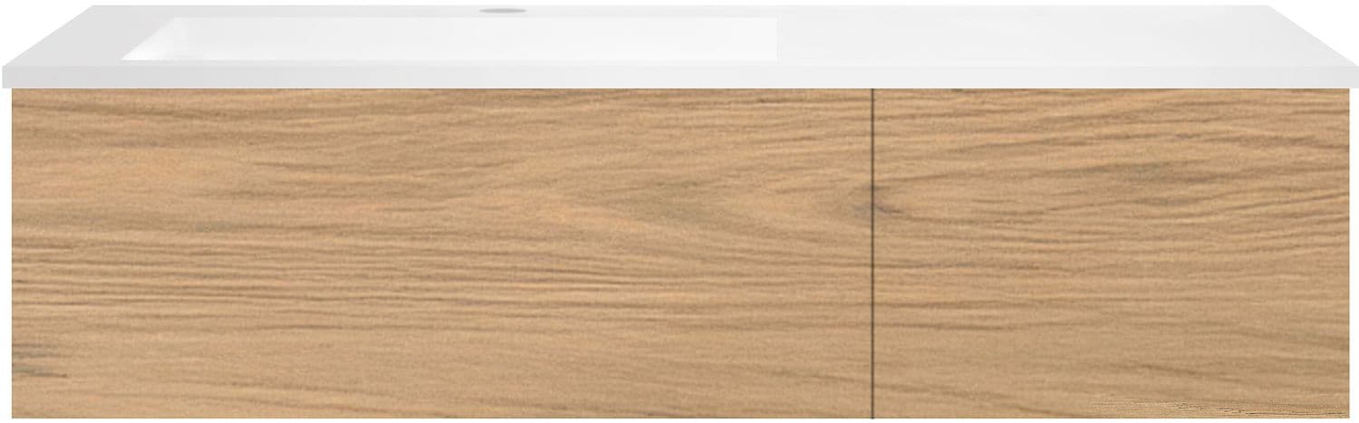 SOUS MEUBLE COFFEE 2 TIROIRS 120 CHENE CLASSIQUE +LAVABO GAUCHE EN MARBRE SYNTHETIQUE BLANC MAT