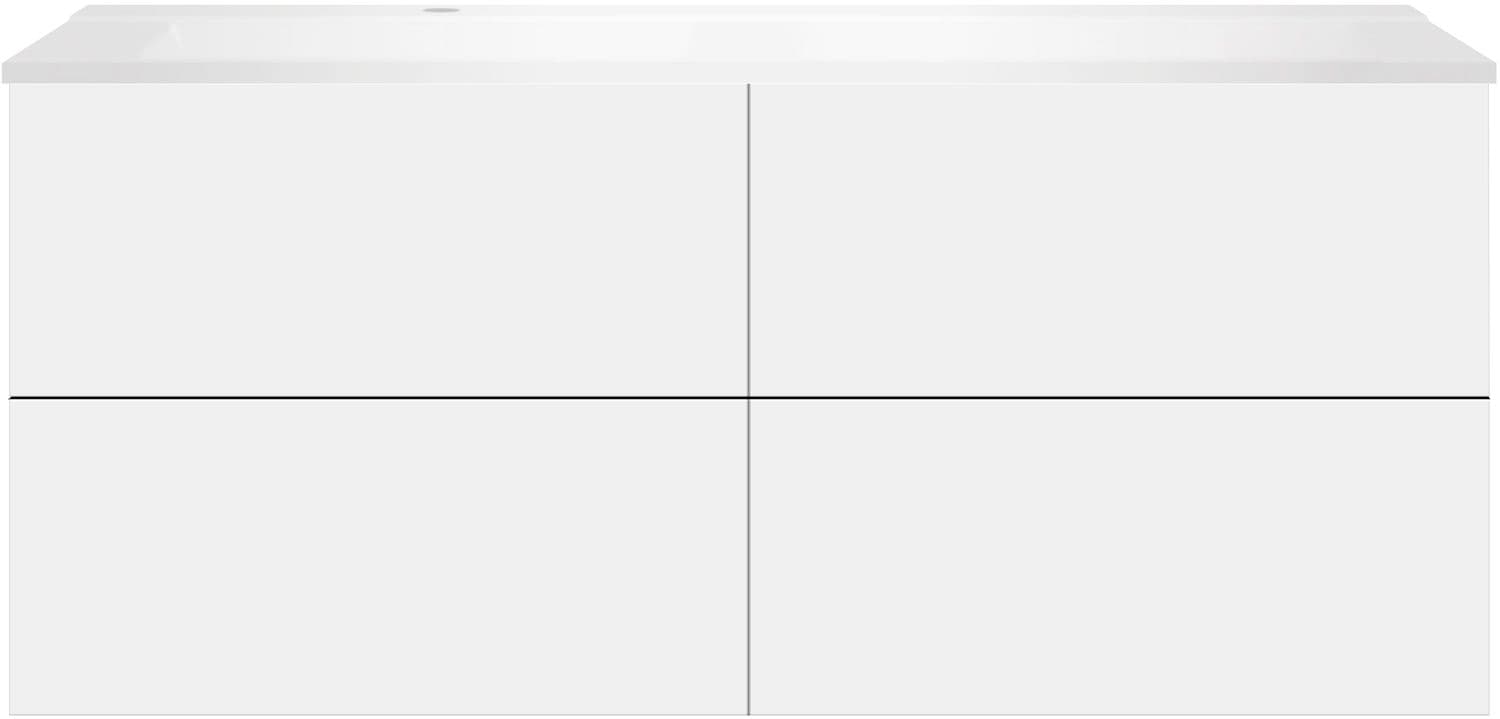 SOUS MEUBLE COFFEE 4 TIROIRS 140 BLANC MAT+LAVABO GAUCHE BLANC MAT
