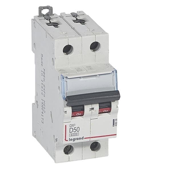 Disjoncteur DX³ 6000A / 10kA 2 pôles courbe D 50A 400V 2 modules