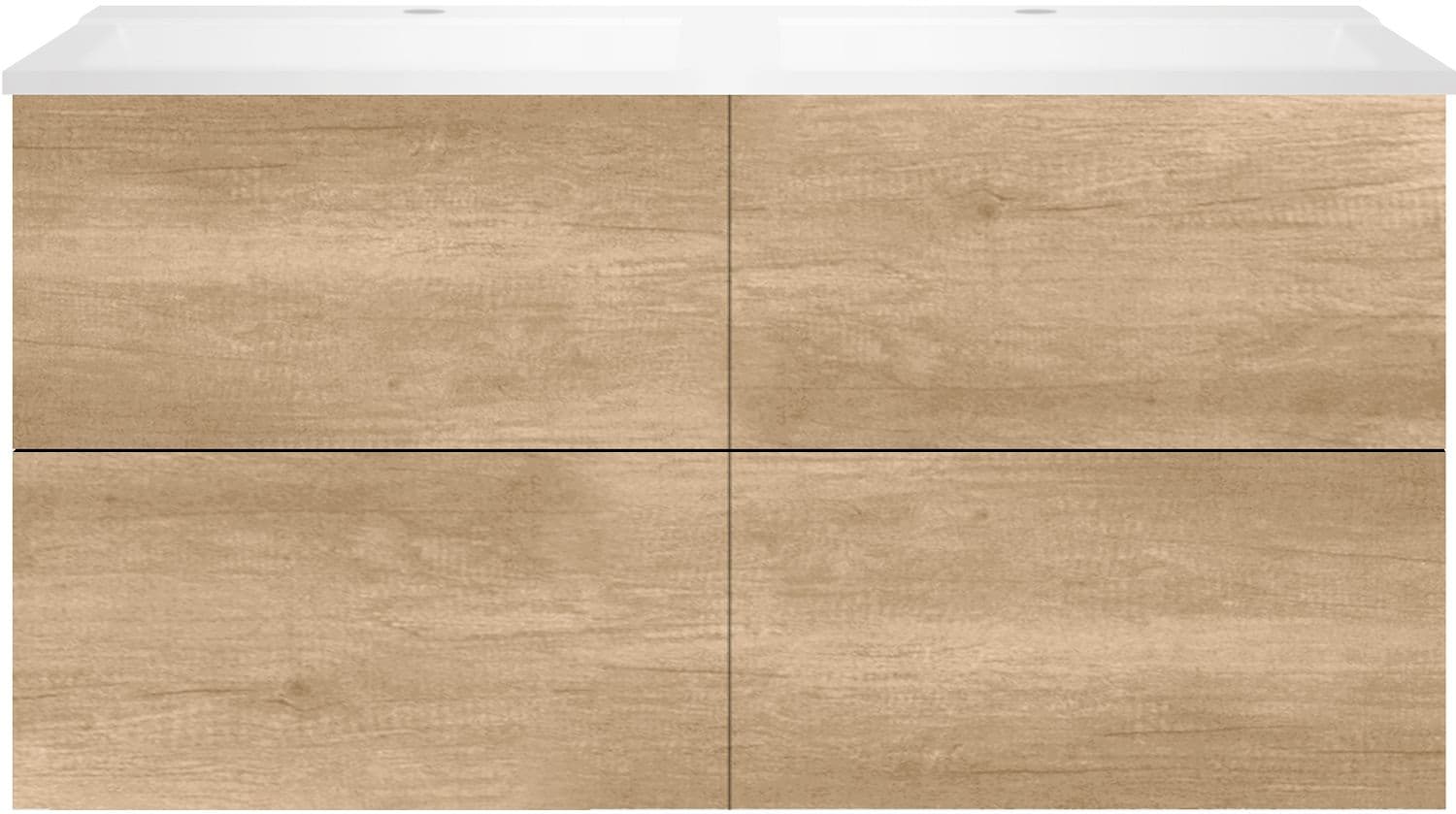 SOUS MEUBLE COFFEE 4 TIROIRS 120 DUO CHENE DECOR CACHMIRE +DOUBLE LAVABO BLANC MAT