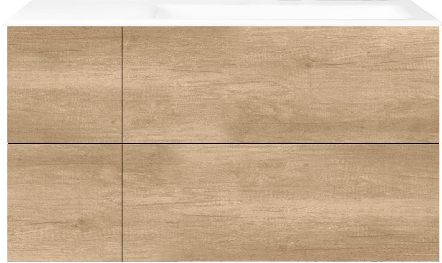 ONDERBOUW COFFEE 4 LADES 110 EIKEN DECOR KASJMIER +WASTAFEL RECHTS PORSELEIN ZONDER KRAANGAT WIT