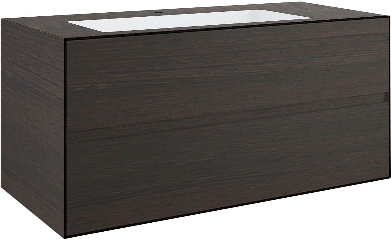 SOUS MEUBLE 2 TIROIRS+ LAVABO SOUS ENCASTRER CENTRAL TENSO 120CM +TROU ROBINET WENGE