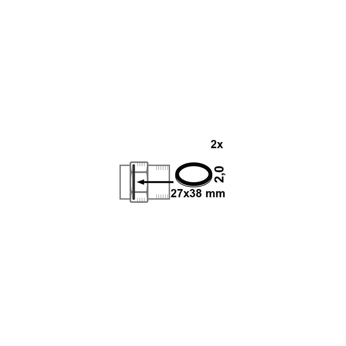 98696780 Joint de raccord, Caoutchouc, 27 x 38 x 2 mm, pour 3/4" (2x)