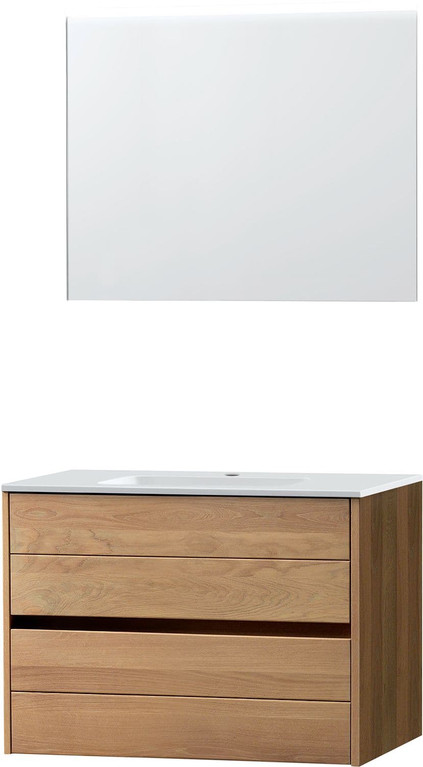 MEUBLE MOLTO CHENE MASSIF 90 MARBRE SYNTHETIQUE MIROIR