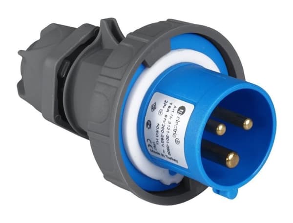 Fiche CEE mâle 3 x 32A 220 - 240Vac Bleu IP67 avec raccords rapides