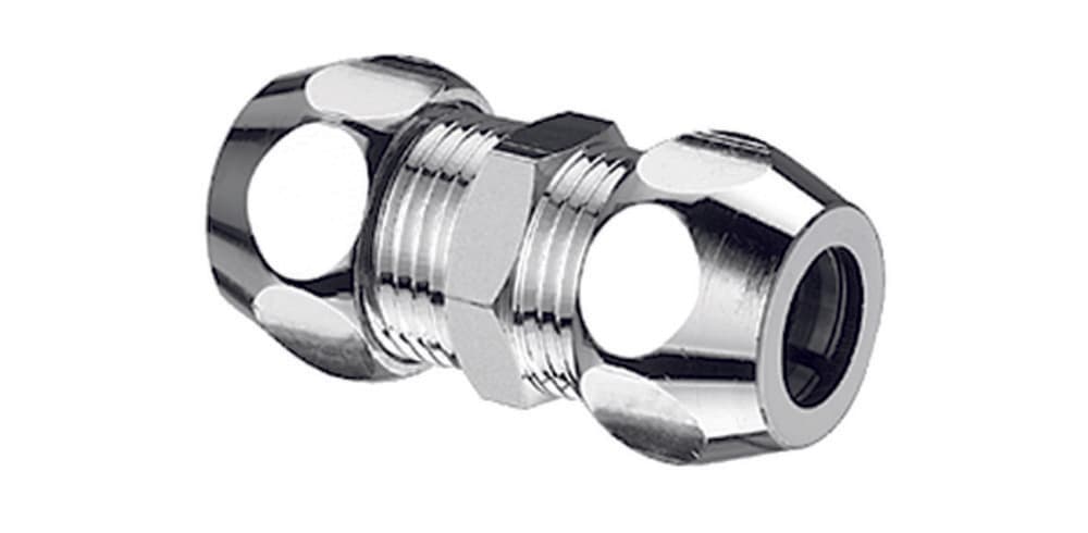 Schell raccord d'alimentation double droit D 10 x D 10 laiton chromé