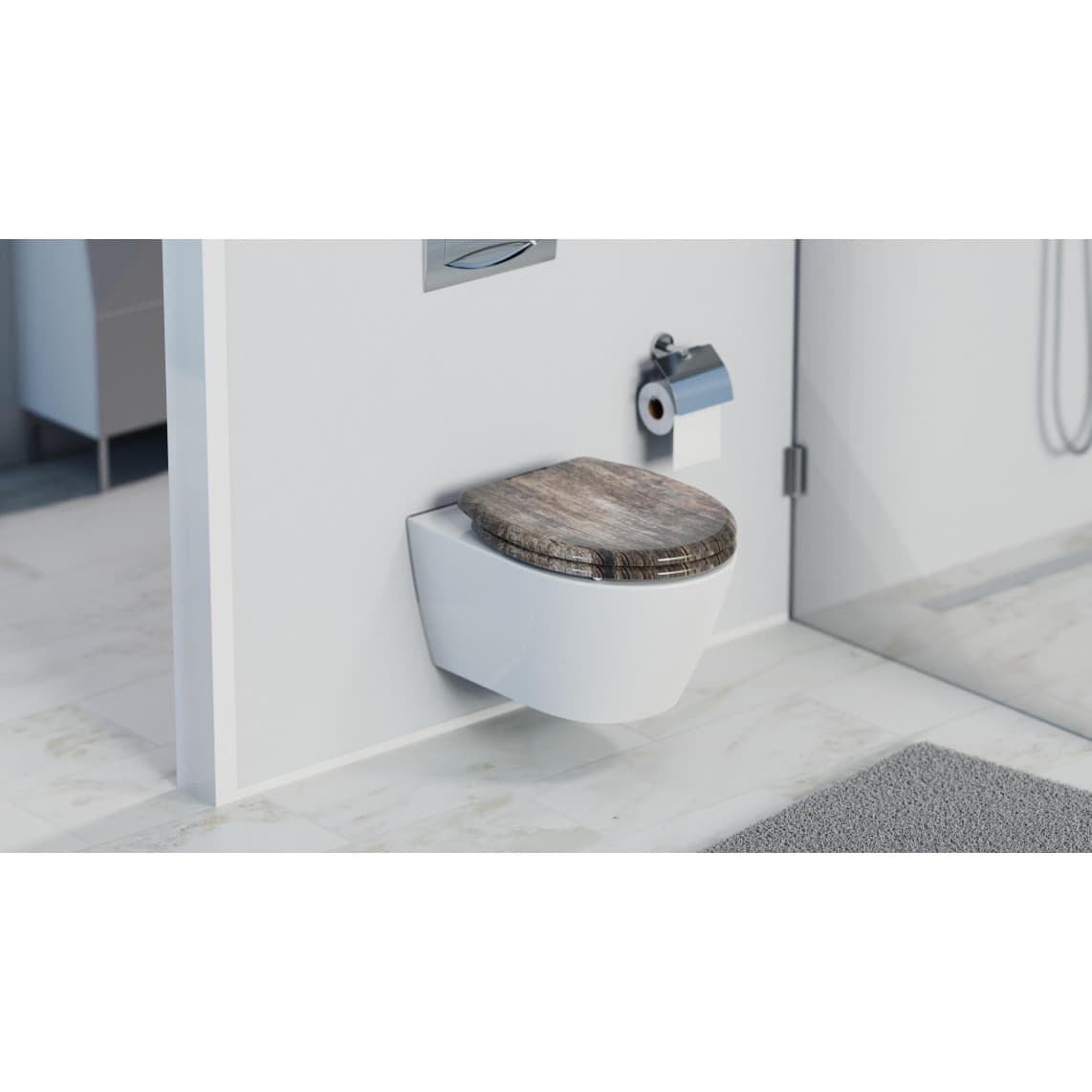 82368 abattant WC en Duroplast OLD WOOD, avec frein de chute et déclipsable