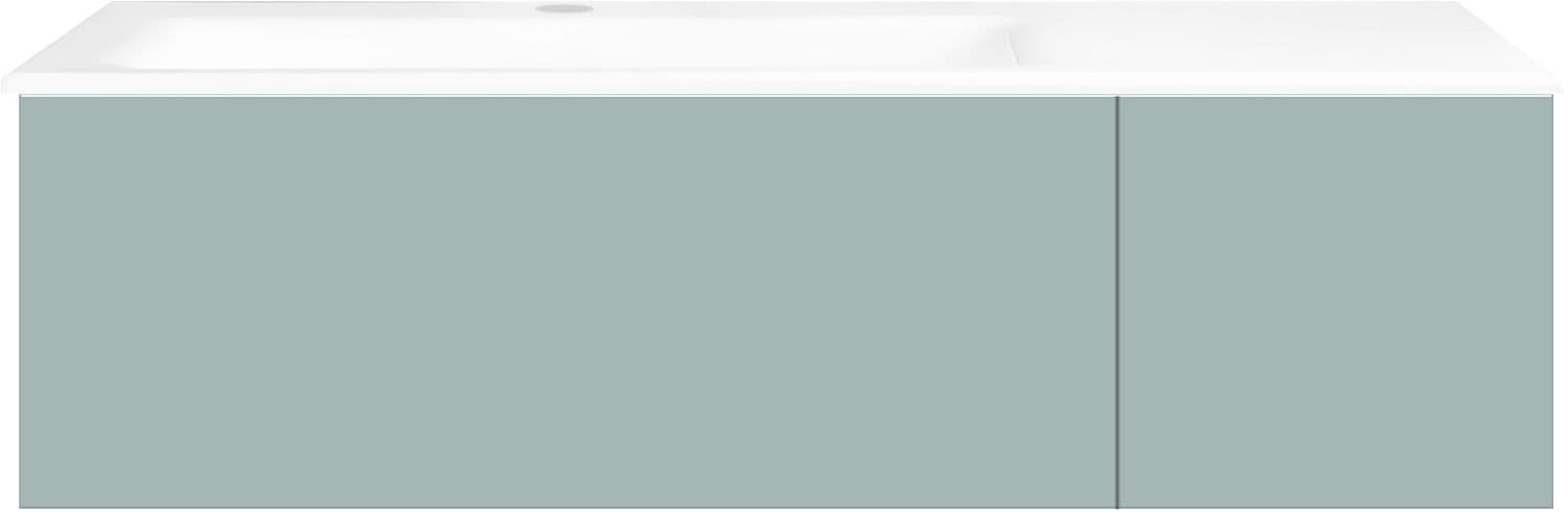 SOUS MEUBLE COFFEE 2 TIROIRS 110 BLEU AZUR DOUX MAT +LAVABO GAUCHE PORCELAINE BLANC