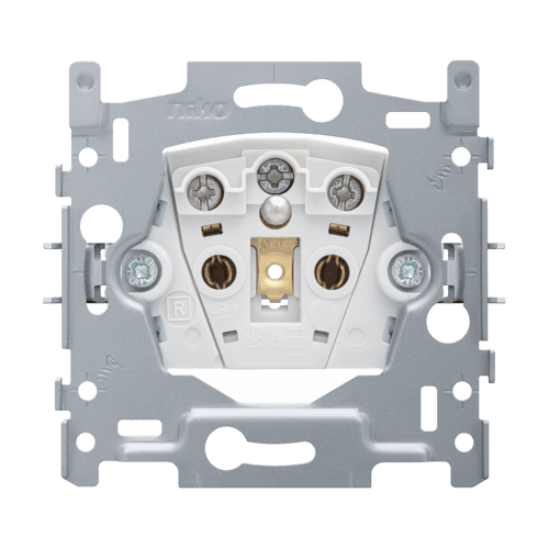 Socle pour prise de courant avec broche de terre et obturateurs de protection, profondeur d'encastrement de 28,5 mm, 16 A, bornes à vis