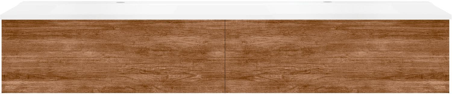 SOUS MEUBLE COFFEE 2 TIROIRS 180 DUO TECTONA DECOR CANNELLE +DOUBLE LAVABO BLANC