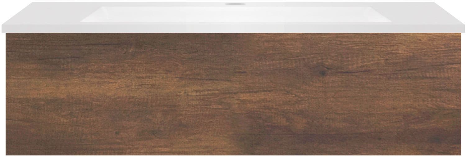 SOUS MEUBLE COFFEE 1 TIROIR 100 CHENE DECOR ROUILLE+LAVABO EN MARBRE SYNTHETIQUE BLANC