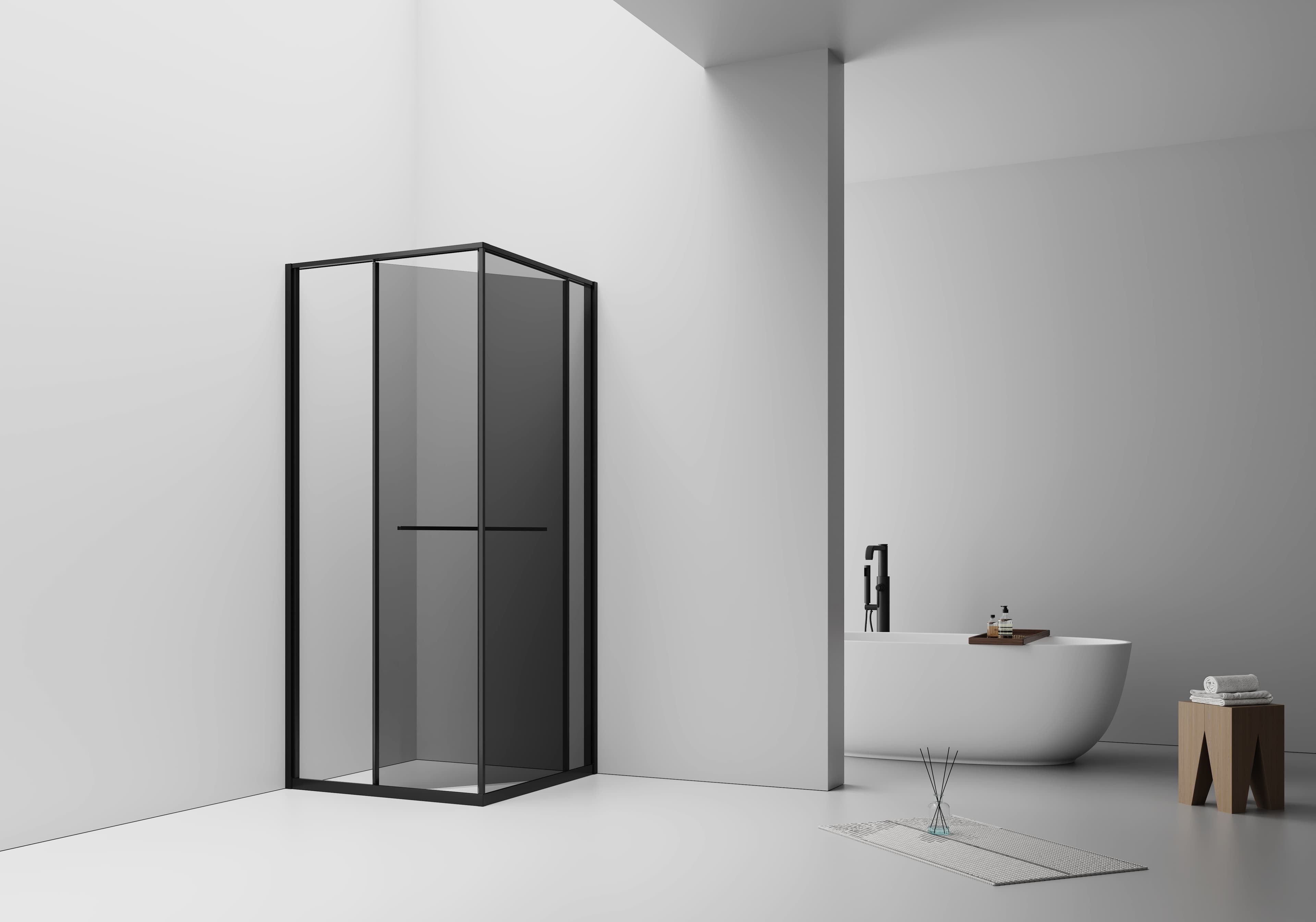 ALONI CABINE DE DOUCHE INSLIDE – PORTE COULISSANTE INTÉRIEURE ET PAROI LATÉRALE – GAIN DE PLACE – RÉVERSIBLE – VERRE DE SÉCURITÉ 6?MM – 90X90X200?CM – NOIR?MAT – VERRE GRIS?FUMÉ