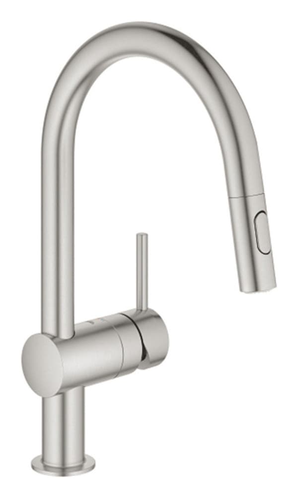 Grohe Minta mitigeur évier bec haut C monotrou douchette 2-Jets SuperSteel