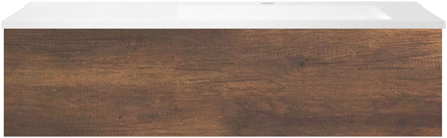 SOUS MEUBLE COFFEE 1 TIROIR 120 CHENE DECOR ROUILLE+LAVABO EN MARBRE SYNTHETIQUE DROITE BLANC