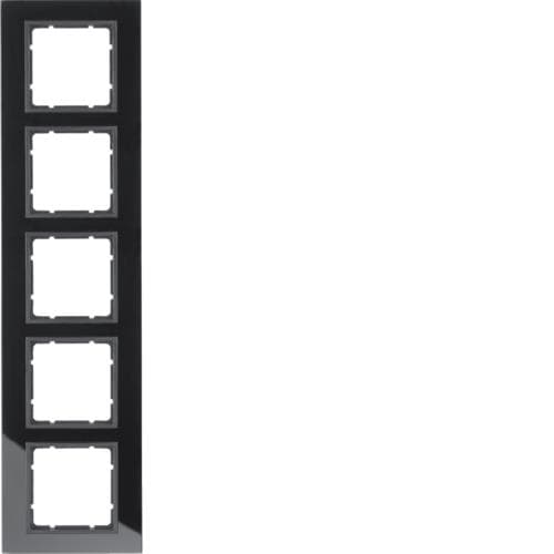 Plaque de recouvrement 5 postes Berker B.7 Verre, Noir