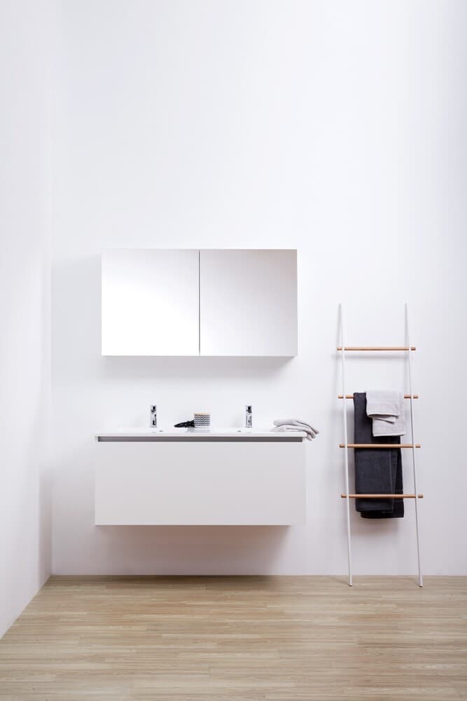 intro Tempus meuble salle de bain 120cm blanc meuble sous-vasque, tablette et siphon