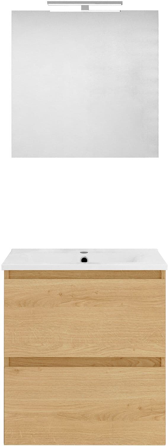 MEUBLE FORM 60CM SOLO 2 TIROIR PORCELAINE +MIROIR CHENE NORDIC