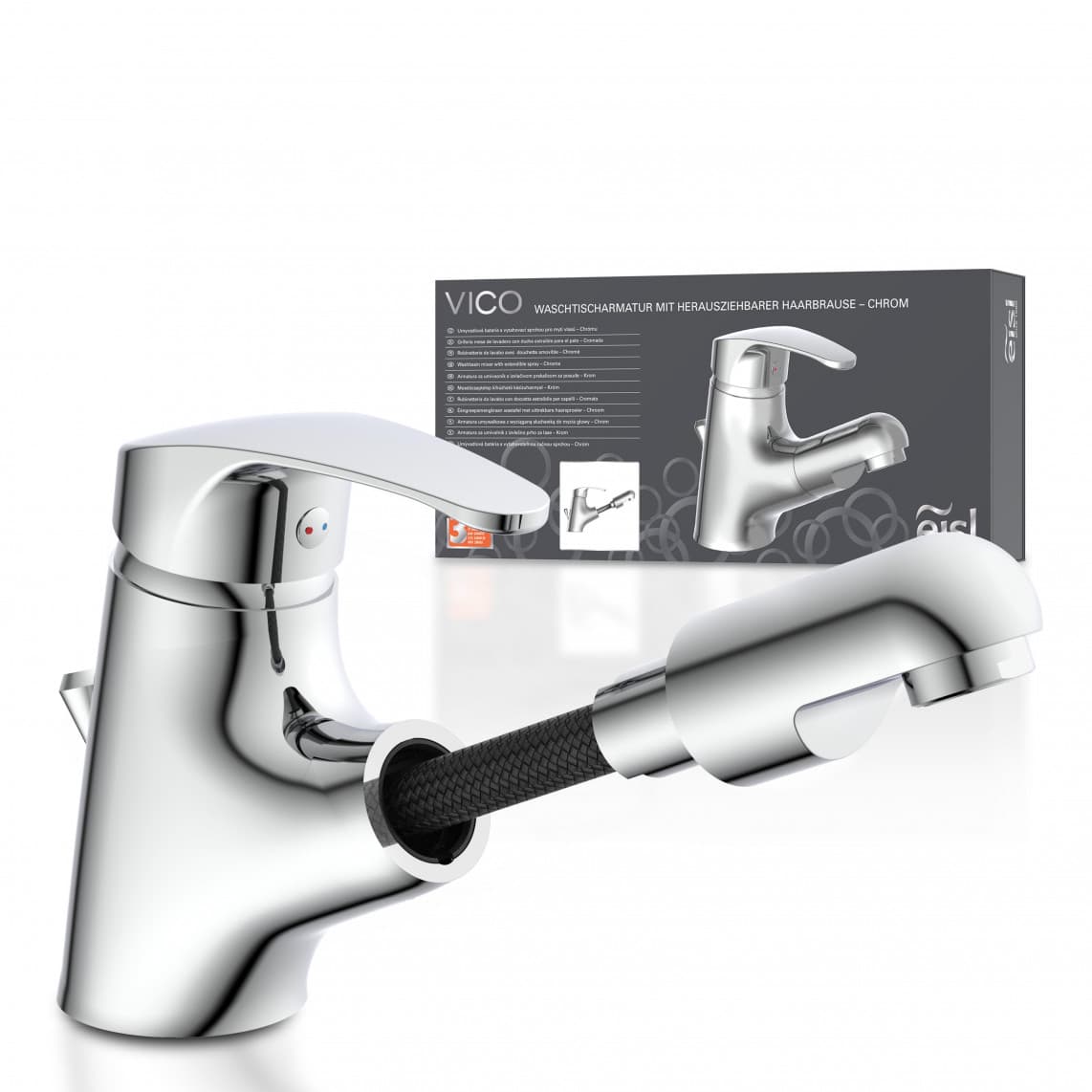 NI075TCO VICO Mitigeur lavabo, chromé, avec douchette à cheveux extractible