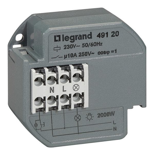 Télérupteur silencieux encastré unipolaire 10 AX - 230Vac - 50 / 60Hz