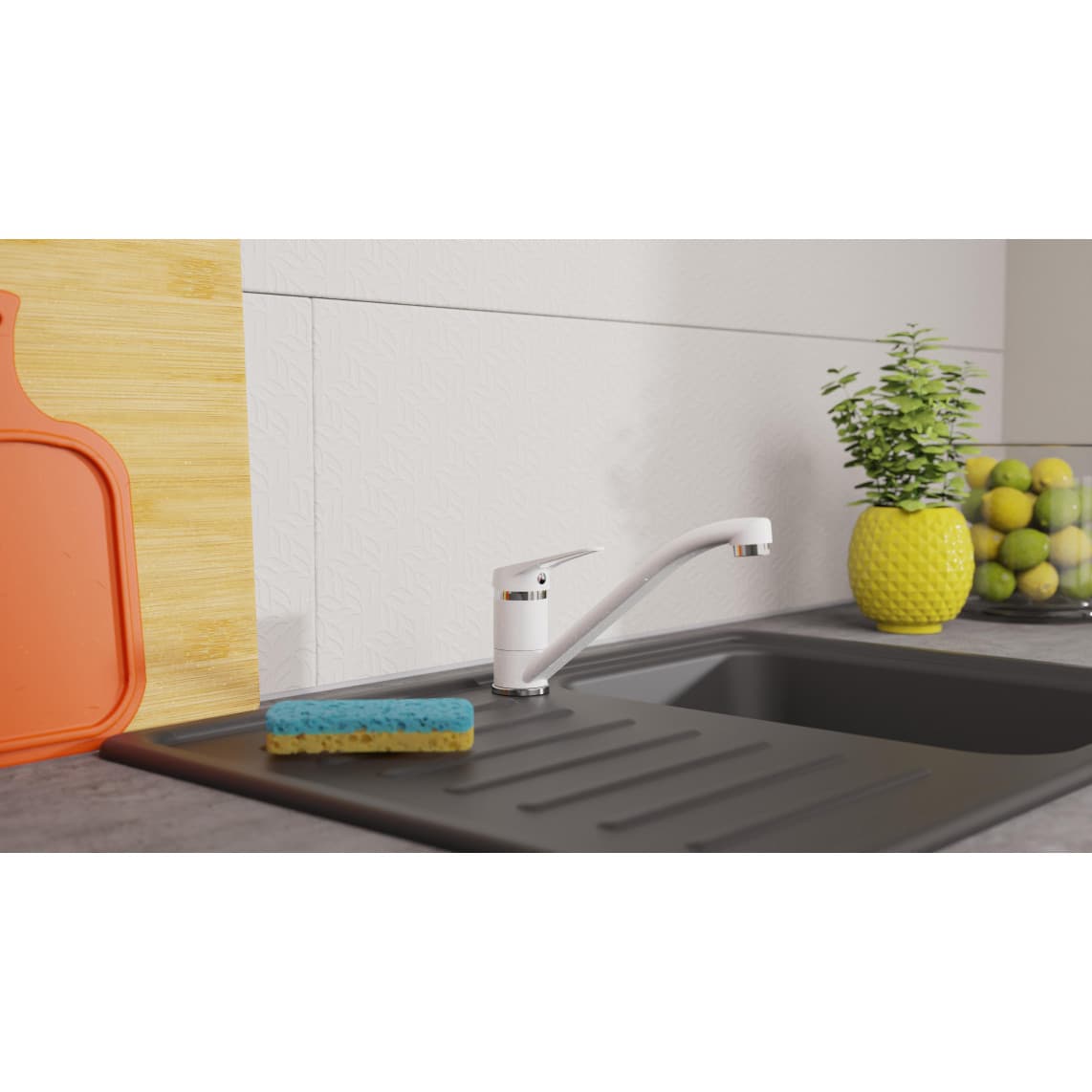 NI182SCR-W SPEED Keukenkraan, wit/chroom