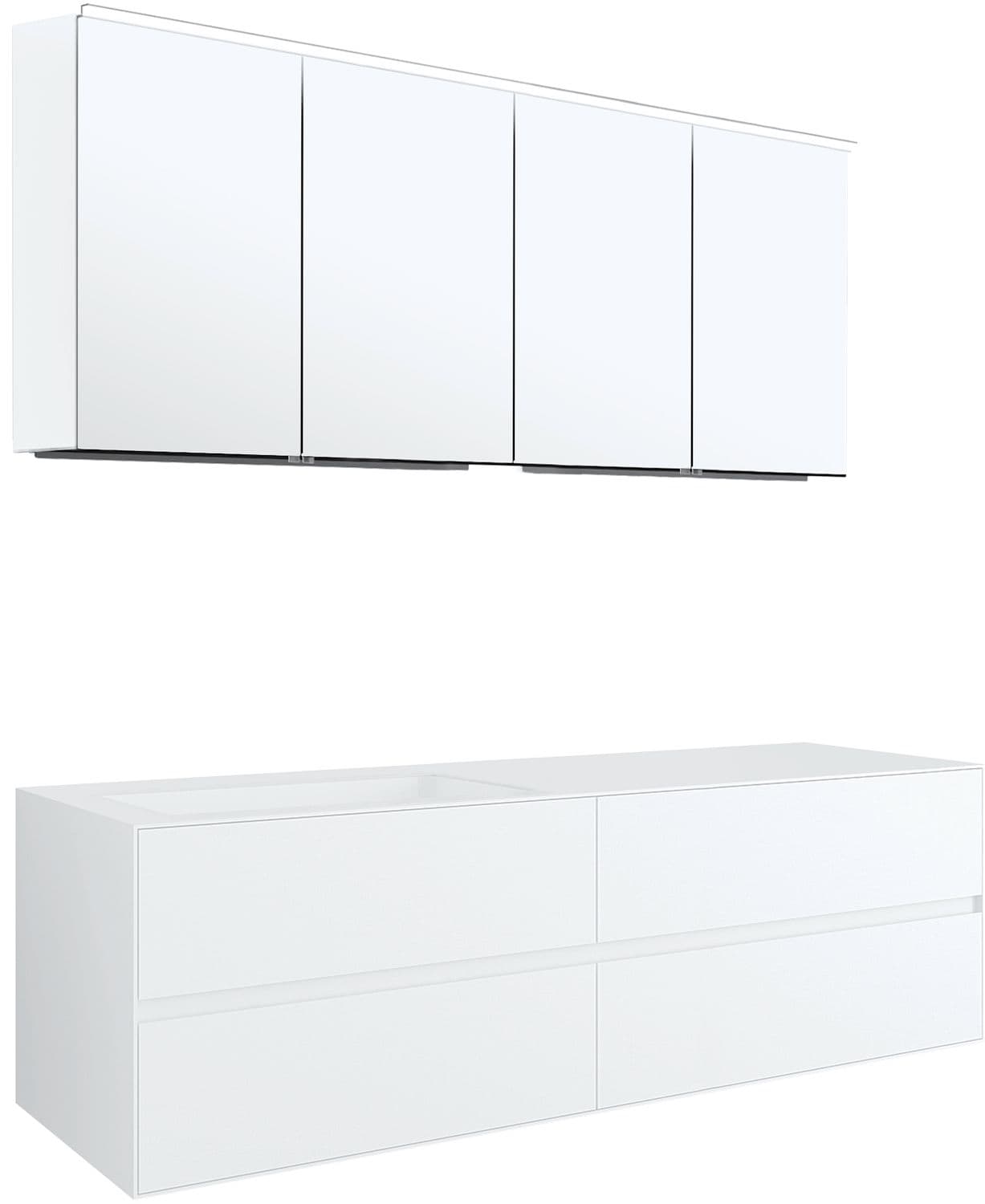 MEUBLE 4 TIROIRS+ LAVABO SOUS ENCASTRER GAUCHE TENSO 160CM SANS TROU ROBINET BLANC AVEC ARMOIRE TOILETTE
