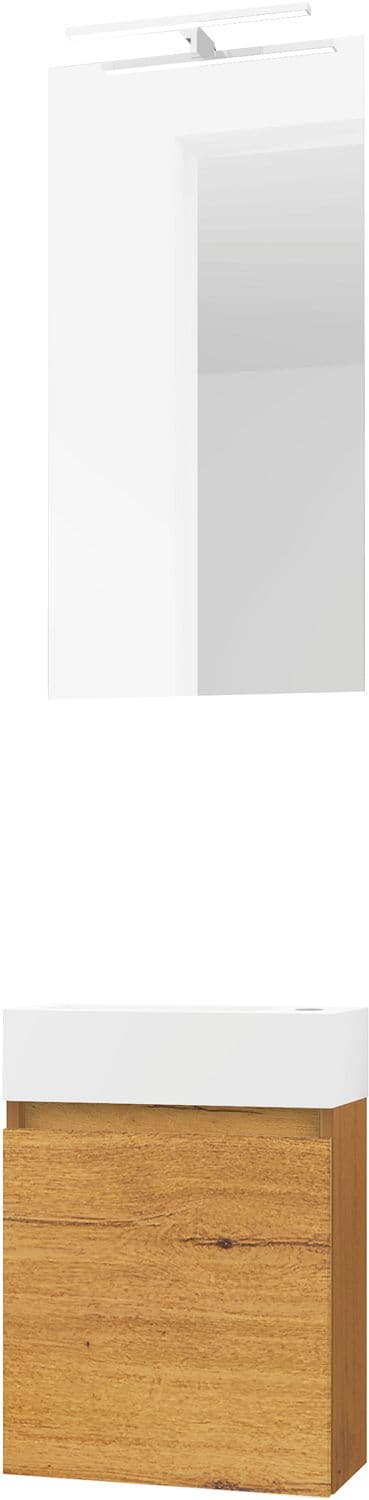 LAVE-MAINS FORM MINI PORCELAINE MAT WIT/ 1 PORT/MIROIR/LUMIERE LED CHENE GOLD