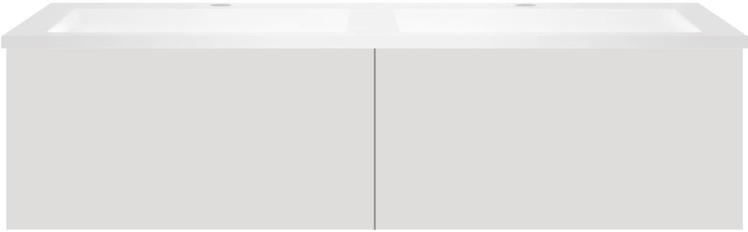 SOUS MEUBLE COFFEE 2 TIROIRS 120 GRIS VELOURS MAT +DOUBLE LAVABO EN MARBRE SYNTHETIQUE BLANC