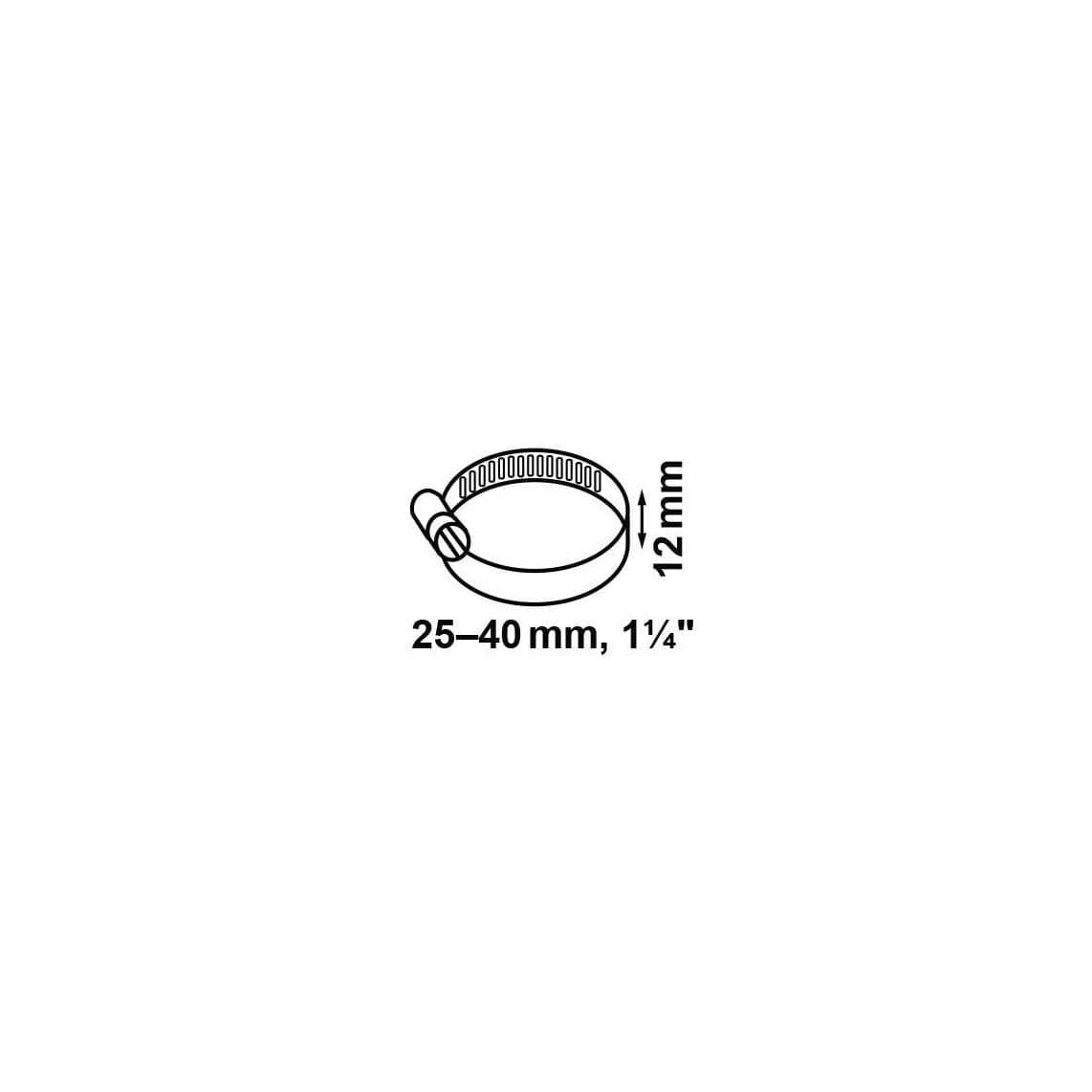 987374255 collier de serrage 12 mm Largeur de bande, acier inoxydable, 25 - 40 mm, pour 1 1/4"