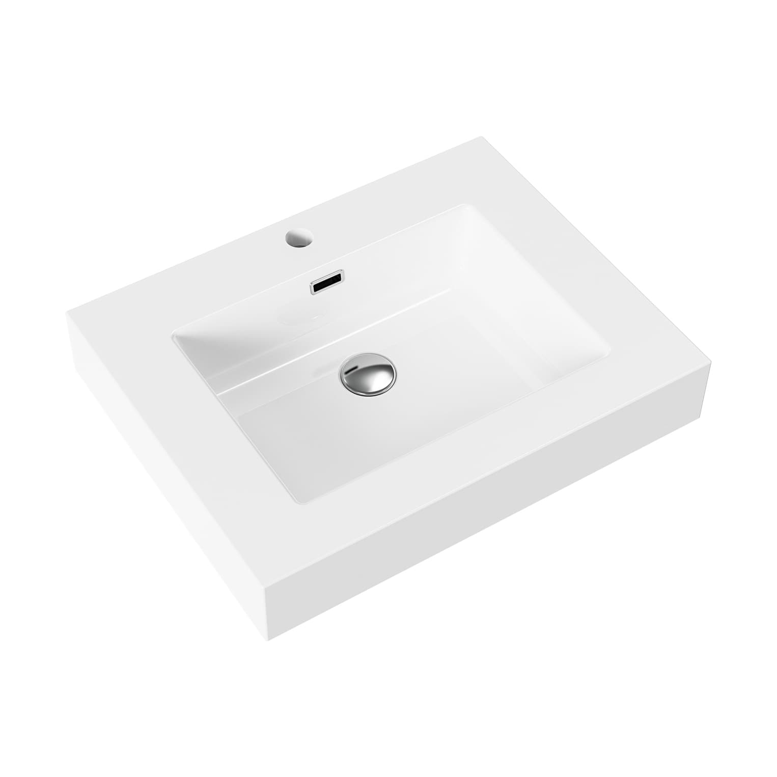 ALONI lavabo - 1 Vasque - avec trop-plein - 1 trou robinet - marbre composite - 60X10X46 cm - blanc mat
