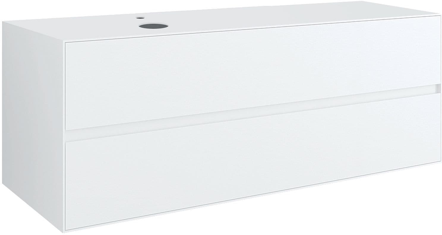 SOUS MEUBLE 2 TIROIRS+ TABLET POUR LAVABO A POSER GAUCHE TENSO 140CM +TROU ROBINET BLANC