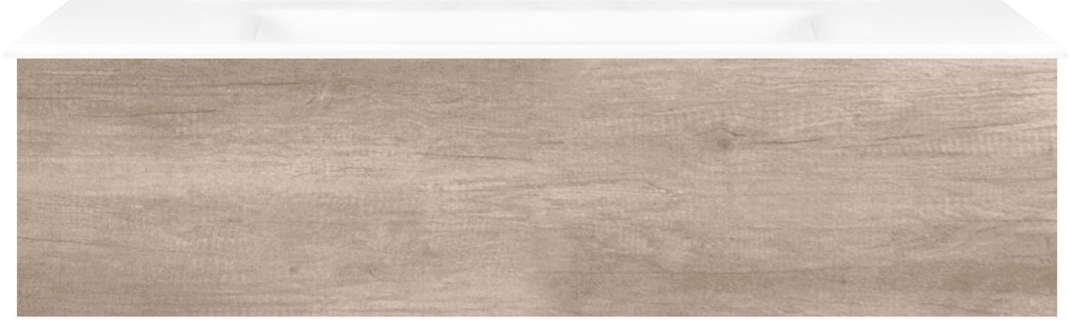 SOUS MEUBLE COFFEE 1 TIROIR 120 CHENE DECOR FLANELLE +LAVABO PORCELAINE SANS TROU ROBINET BLANC