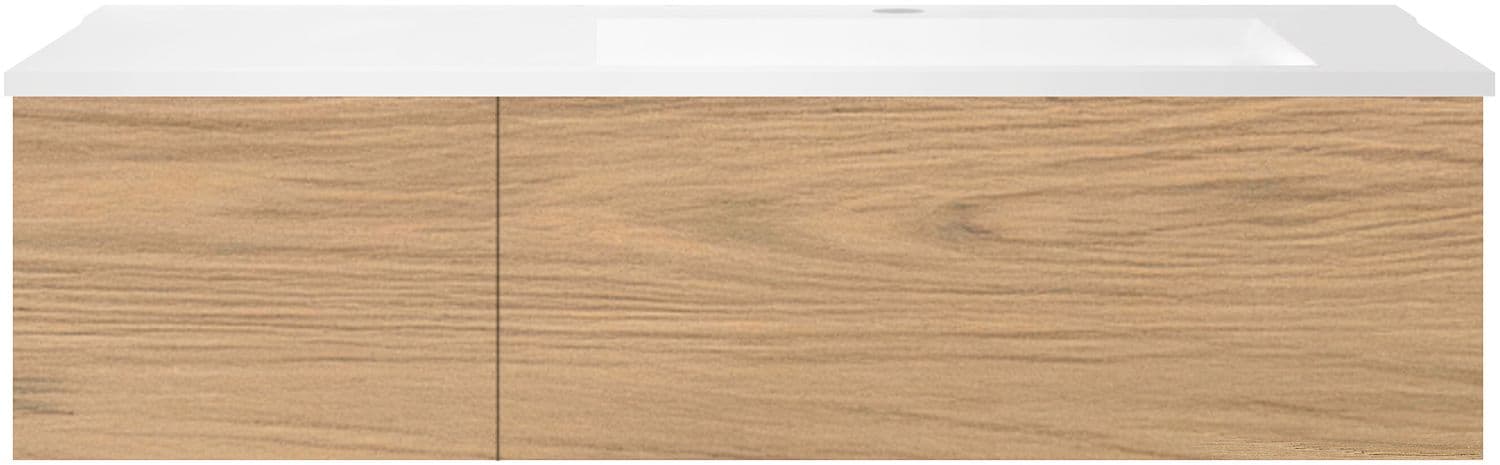 SOUS MEUBLE COFFEE 2 TIROIRS 120 CHENE CLASSIQUE +LAVABO DROITE EN MARBRE SYNTHETIQUE BLANC