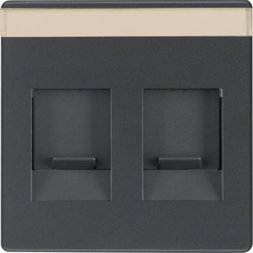 Enjoliveur avec 2 volets antipoussière et porte - étiquette Berker Q.1 / Q.3 Anthracite, Velours