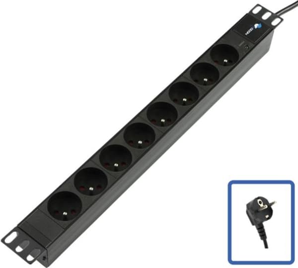 Bloc multiprises 19" - 8 prises - 1U - avec témoin Led