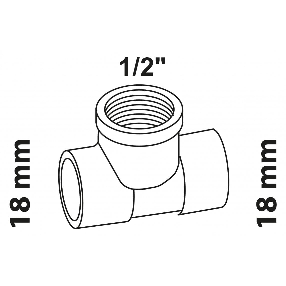 989053055 BR pièce en T, vierge, 18 mm x 1/2" F x 18 mm, 2 manchons (4130g)