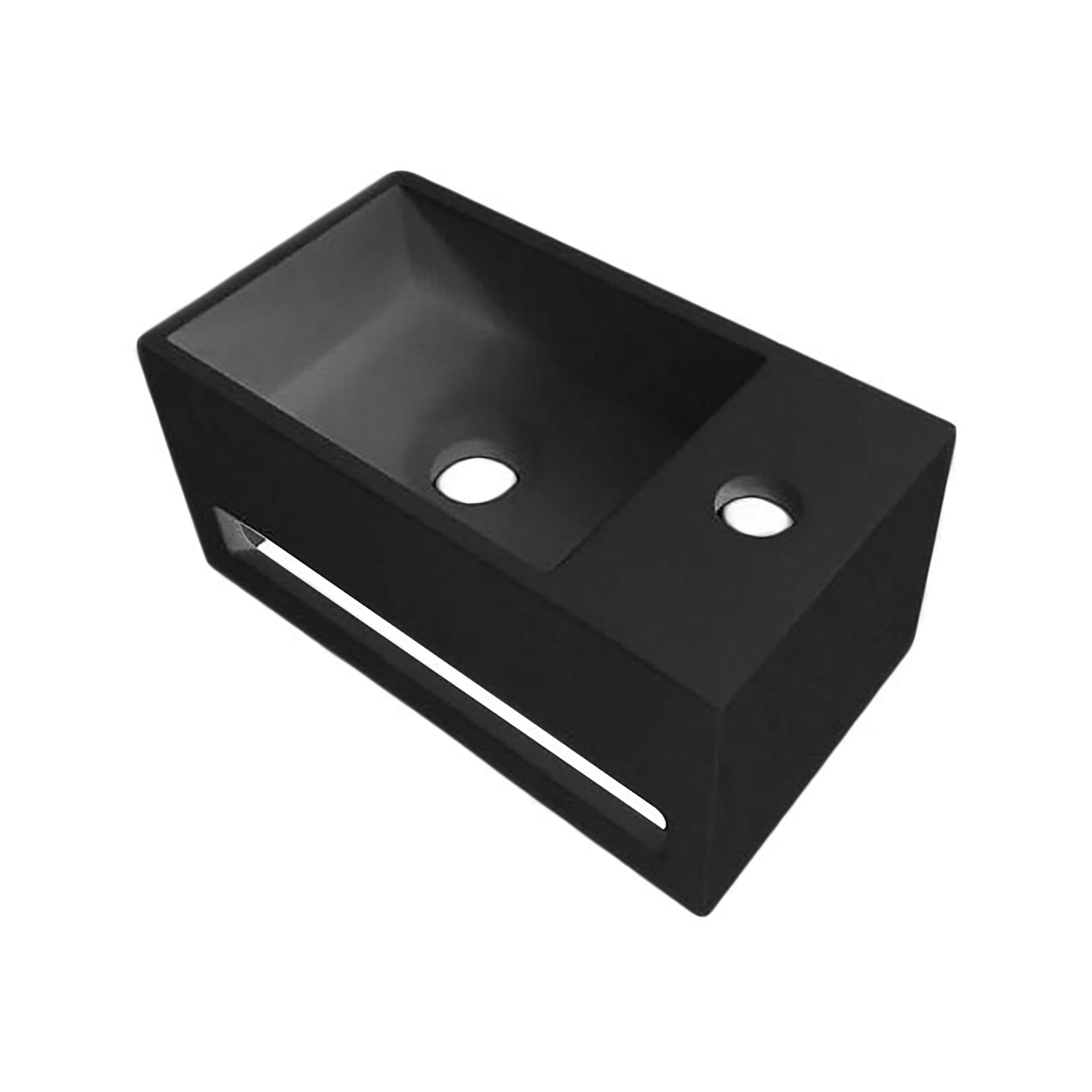 LAVABO EN SOLID SURFACE AVEC PORTE-SERVIETTE + TROU ROBINET À DROITE (35.8X20.5X15.7CM) - NOIR vue 1